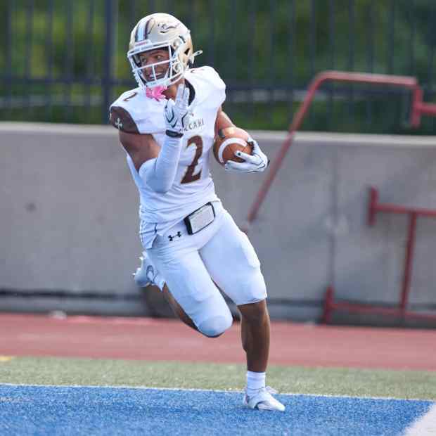 Bethlehem Catholic's Carter Vassa scores his 3rd touchdown in the first half against Allentown Central Catholic on Saturday, Sept. 5, 2026, at J. Birney Crum Stadium. (David Garrett/Special to The Morning Call)