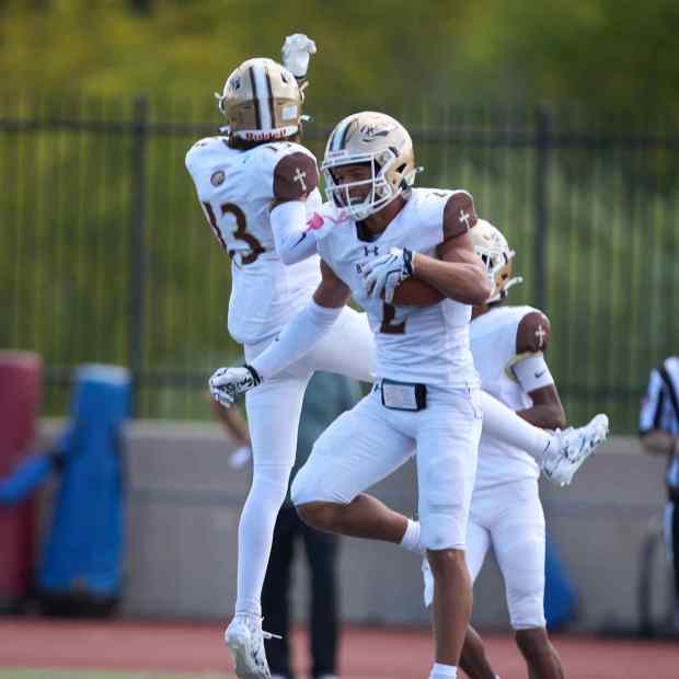 Bethlehem Catholic's Carter Vassa scores his 3rd  touchdown in the first half against Allentown Central Catholic on Saturday, Sept. 5, 2026, at J. Birney Crum Stadium. (David Garrett/Special to The Morning Call)