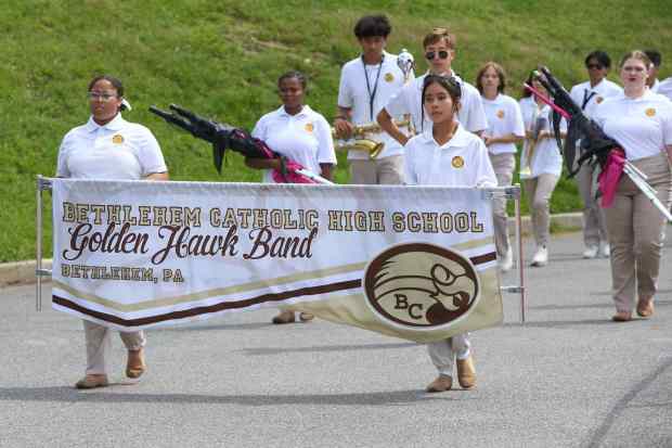 Pregame activities occur before the Bethlehem Catholic-Allentown Central Catholic football game Saturday, Sept. 5, 2026, at J. Birney Crum Stadium. (David Garrett/Special to The Morning Call)