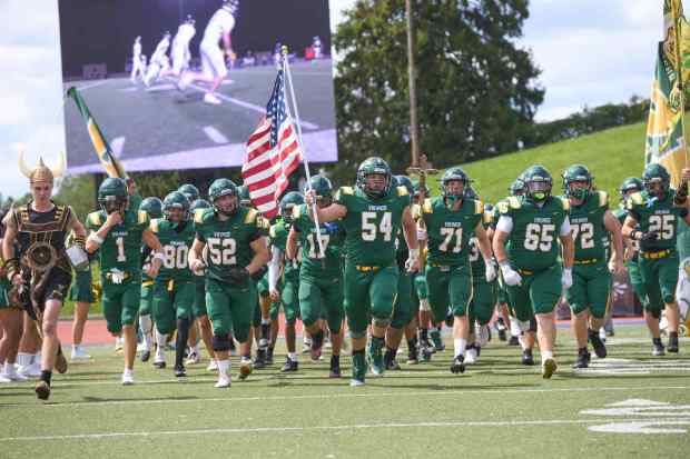 Pregame activities occur before the Bethlehem Catholic-Allentown Central Catholic football game Saturday, Sept. 5, 2026, at J. Birney Crum Stadium. (David Garrett/Special to The Morning Call)