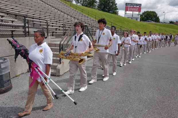Pregame activities occur before the Bethlehem Catholic-Allentown Central Catholic football game Saturday, Sept. 5, 2026, at J. Birney Crum Stadium. (David Garrett/Special to The Morning Call)
