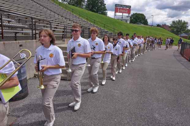 Pregame activities occur before the Bethlehem Catholic-Allentown Central Catholic football game Saturday, Sept. 5, 2026, at J. Birney Crum Stadium. (David Garrett/Special to The Morning Call)