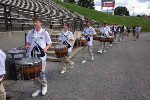 Pregame activities occur before the Bethlehem Catholic-Allentown Central Catholic football game Saturday, Sept. 5, 2026, at J. Birney Crum Stadium. (David Garrett/Special to The Morning Call)