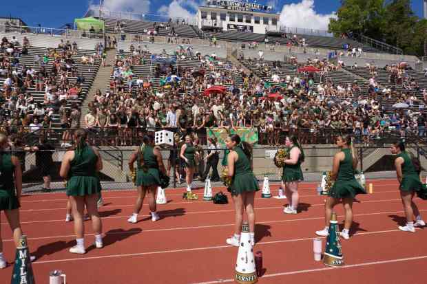 Pregame activities occur before the Bethlehem Catholic-Allentown Central Catholic football game Saturday, Sept. 5, 2026, at J. Birney Crum Stadium. (David Garrett/Special to The Morning Call)
