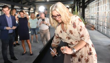 Beam-signing ceremony at the new Jefferson Health Turn and Grind Shop at SteelStacks