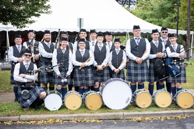 The MacMillan United Pipe Band of Maryland poses for a photo Sunday, Sept. 27, 2026, during the Celtic Classic Festival in Bethlehem. (Jonathan Broady/Special to The Morning Call)