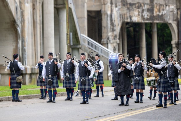 The MacMillan United Pipe Band of Maryland prepares for the bagpipe competition Sunday, Sept. 27, 2026, during the Celtic Classic Festival in Bethlehem. (Jonathan Broady/Special to The Morning Call)
