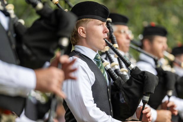 Connor Finni-Tedesco of the St. Columcille United Gaelic Pipe Band of Kearny, N.J., plays the bagpipes Sunday, Sept. 27, 2026, during the Celtic Classic Festival in Bethlehem. (Jonathan Broady/Special to The Morning Call)