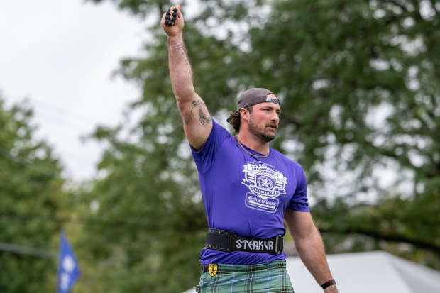 John Van Beuren competes in the 56-pound weight-for-height competition Sunday, Sept. 27, 2026, during the Celtic Classic Festival in Bethlehem. (Jonathan Broady/Special to The Morning Call)