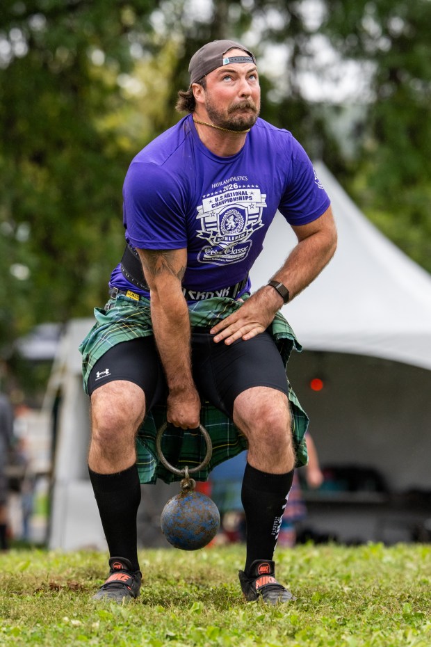 John Van Beuren competes in the 56-pound weight-for-height competition Sunday, Sept. 27, 2026, during the Celtic Classic Festival in Bethlehem. (Jonathan Broady/Special to The Morning Call)