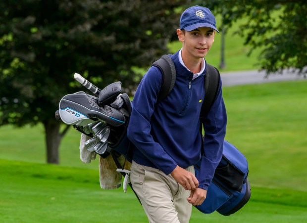 Notre Dame Green Pond's Andrew Swercheck competes Tuesday, Sept. 22, 2026, during the Colonial League Golf Championships at Bethlehem Golf Club in Bethlehem.(April Gamiz/The Morning Call)
