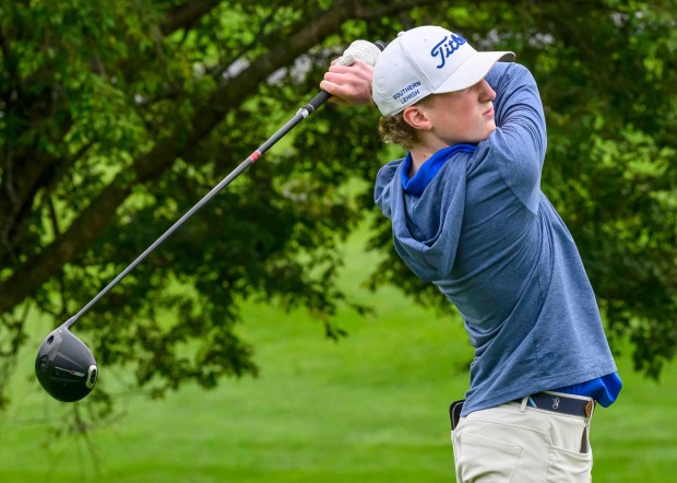 Southern Lehigh's Connor Sarnoski competes Tuesday, Sept. 22, 2026, during the Colonial League Golf Championships at Bethlehem Golf Club in Bethlehem.(April Gamiz/The Morning Call)