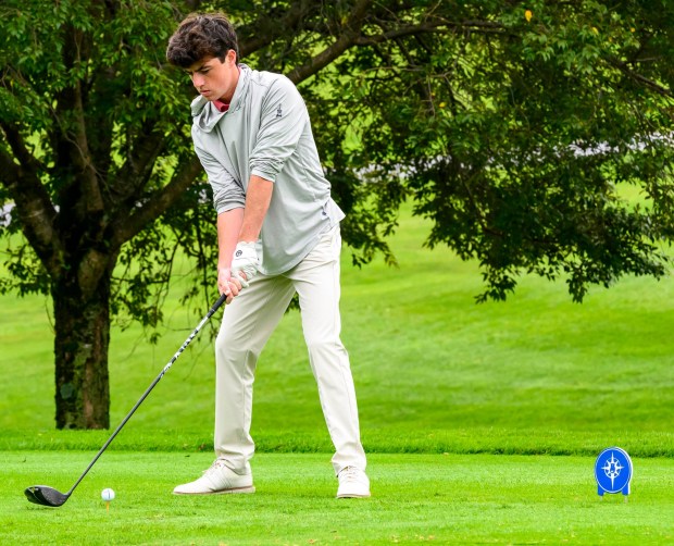 Saucon Valley's Anthony Albano competes Tuesday, Sept. 22, 2026, during the Colonial League Golf Championships at Bethlehem Golf Club in Bethlehem.(April Gamiz/The Morning Call)