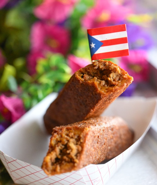 Alcapurria, a popular Puerto Rican deep-fried fritter is one of the Puerto Rican specialties served Thursday, Sept. 24, 2026, at Chinchorro restaurant in Easton. Like their sister food truck La Frikitona, Chinchorro serves food items such as tostones, mofongo, sancocho, canoas and pastelillos. (Monica Cabrera/The Morning Call)