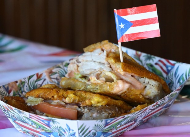 A Jibarito sandwich is among the Puerto Rican specialties served Thursday, Sept. 24, 2026, at Chinchorro restaurant in Easton. Like their sister food truck La Frikitona, Chinchorro serves food items such as tostones, mofongo, sancocho, canoas and pastelillos. (Monica Cabrera/The Morning Call)