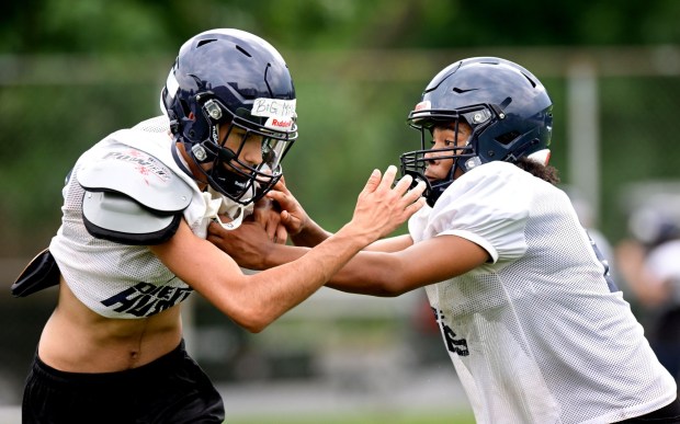 The Dieruff football team holds practice Monday, Aug, 10, 2026, on the opening day of the heat acclimatization period. The Huskies practice well away from the school on North 3rd Street in Allentown. (Monica Cabrera/The Morning Call)