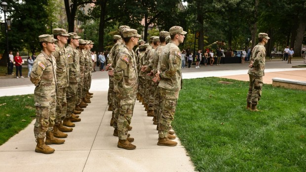 Lehigh University and the Steel Battalion Army ROTC Program hold their annual 9/11 memorial event Friday, Sept. 11, 2026, in Bethlehem, to mark the 25th anniversary of the terror attacks. The ceremony included a flag raising, moment of silence and the planting of the 2,977 American flags to honor the lives lost. (Monica Cabrera/The Morning Call)