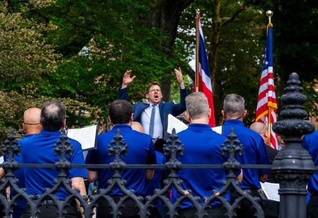 Conductor Christopher Jackson and the Bach Choir perform Saturday, Sept. 6, 2025, at Central Moravian Church in Bethlehem during the Bethlehem World Heritage Community Celebration. The city and the Moravian settlements organization hosted the event commemorating the Moravian Church Settlements recognition as a UNESCO world heritage site. (April Gamiz/The Morning Call)