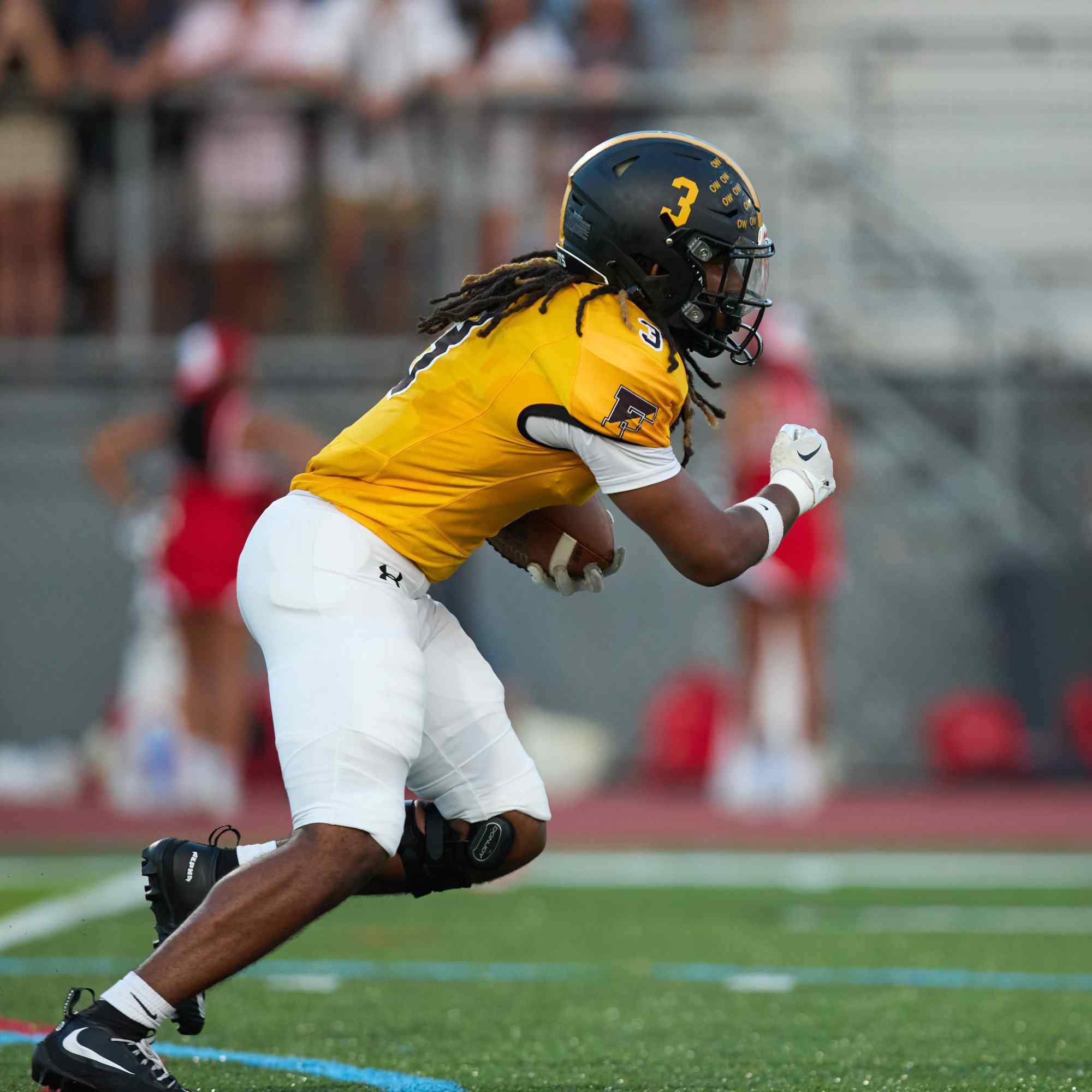 Freedom's Lashawn Johnson is tackled by Parkland's Justin Barnes on Friday, Sept. 4, 2026, at Bethlehem School District Stadium. (David Garrett/Special to The Morning Call)