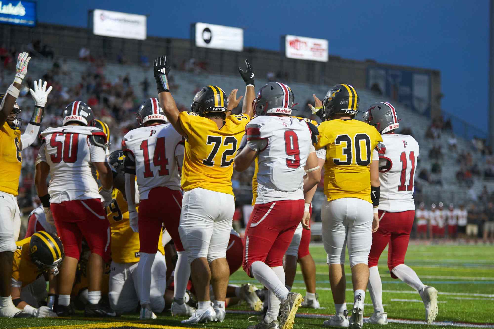 Freedom celebrates after scoring on Friday, Sept. 4, 2026, at Bethlehem School District Stadium. (David Garrett/Special to The Morning Call)