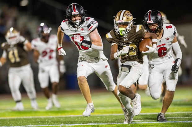 Bethlehem Catholic's Ronnie Brodie catches the ball against Easton on Sept. 19, 2024, at BASD Stadium in Bethlehem. (Jonathan Broady/Special to The Morning Call)
