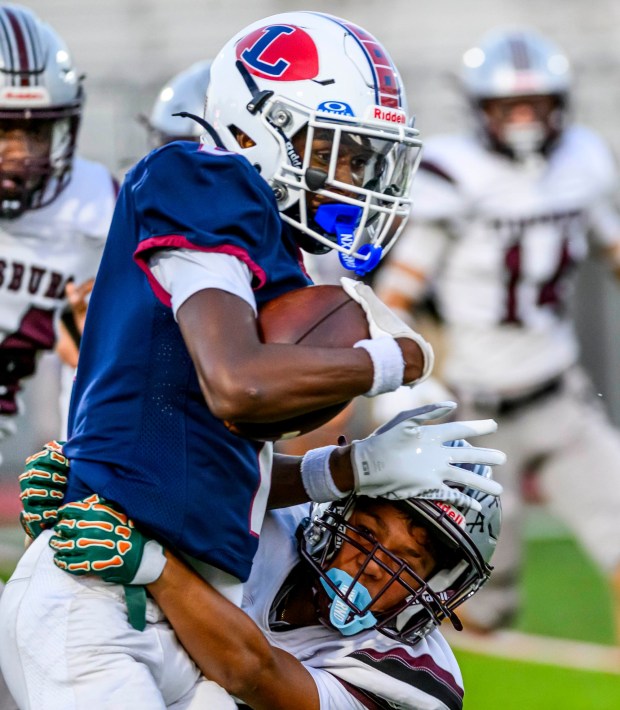 Liberty's Carmelo Griffin carries the ball down the field Thursday, Sept. 10, 2026, against Stroudsburg during a football game at BASD Stadium in Bethlehem.(April Gamiz/The Morning Call)