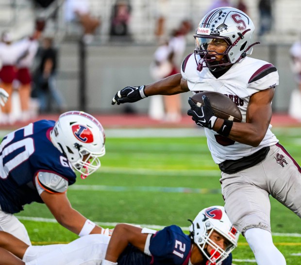 Stroudsburg's Keyen Johnson carries the ball down the field Thursday, Sept. 10, 2026, against Liberty during a football game at BASD Stadium in Bethlehem.(April Gamiz/The Morning Call)
