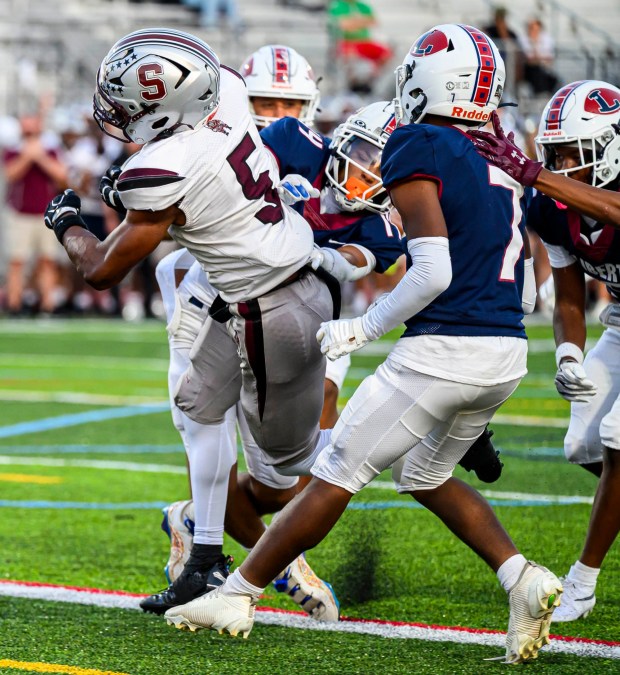 Stroudsburg's Keyen Johnson makes a touchdown Thursday, Sept. 10, 2026, against Liberty during a football game at BASD Stadium in Bethlehem.(April Gamiz/The Morning Call)