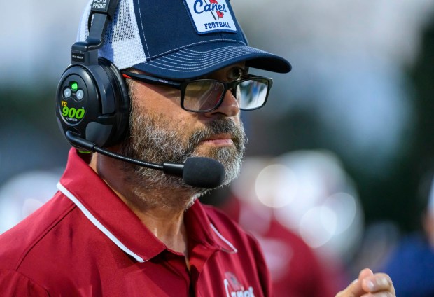 Liberty's head coach Shawn Daignault calls plays against Stroudsburg during a football game Thursday, Sept. 10, 2026, at BASD Stadium in Bethlehem.(April Gamiz/The Morning Call)
