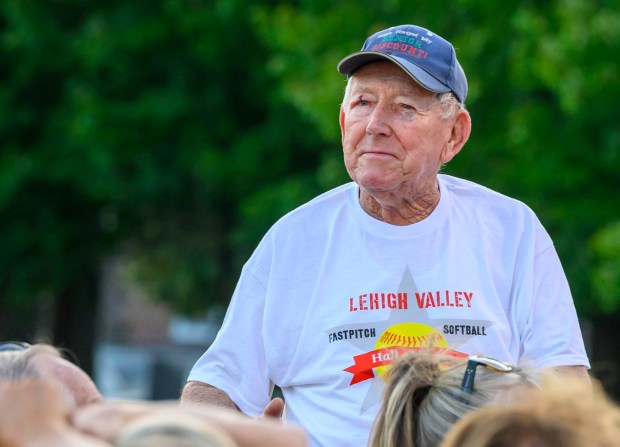 Don Hunsicker is honored with the field named after him at the Lehigh Valley Softball Hall of Fame during its 25th annual induction ceremony Wednesday, Sept. 9, 2026, at Patriots Park in Allentown.(April Gamiz/The Morning Call)