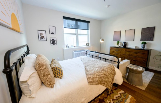A studio apartment at the Standard in Allentown. City Center Group held a ribbon cutting Wednesday, Sept. 16, 2026, to mark the building's opening, making it the company's 15th apartment building in downtown Allentown. Built on the site of the former Morning Call office, it has 257 apartments. (April Gamiz/The Morning Call)