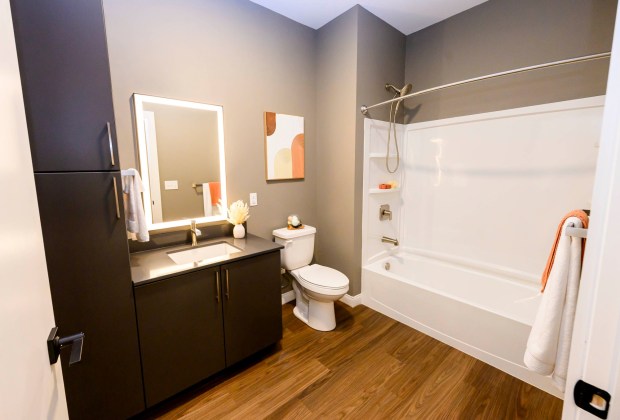 A studio apartment at the Standard in Allentown. City Center Group held a ribbon cutting Wednesday, Sept. 16, 2026, to mark the building's opening, making it the company's 15th apartment building in downtown Allentown. Built on the site of the former Morning Call office, it has 257 apartments. (April Gamiz/The Morning Call)