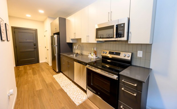A studio apartment at the Standard in Allentown. City Center Group held a ribbon cutting Wednesday, Sept. 16, 2026, to mark the building's opening, making it the company's 15th apartment building in downtown Allentown. Built on the site of the former Morning Call office, it has 257 apartments. (April Gamiz/The Morning Call)