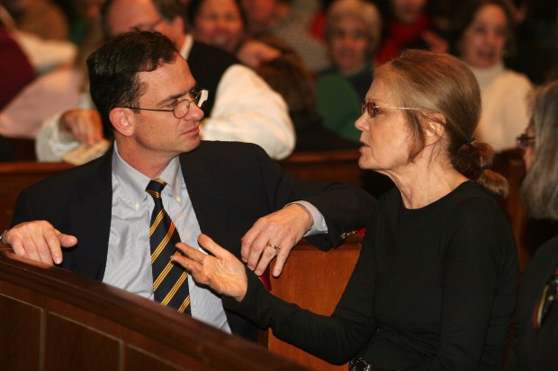 Lafayette College President Dan Weiss talks with feminist activist Gloria Steinem prior to her speaking in Colton Chapel, on the campus of Lafayette College in Easton on Tuesday, March 4, 2008. Steinem was on the campus during the second half of the year, which marked the 250th birthday of Marquis de Lafayette. (Jane Therese/Special to The Morning Call)