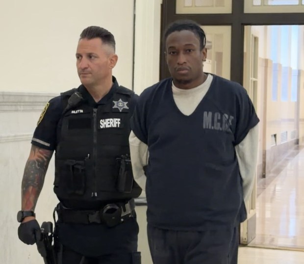 A sheriff's deputy escorts Justyn Wharton to his sentencing hearing in Montgomery County Court on Sept. 16, 2026. (Photo by Carl Hessler Jr. - MediaNews Group)
