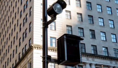 A Philadelphia Parking Authority red light camera on the northeast corner of City Hall at Broad Street in 2019.