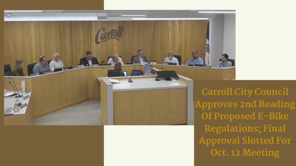Carroll City Council Approves 2nd Reading Of Proposed E-Bike Regulations; Final Approval Slotted For Oct. 12 Meeting