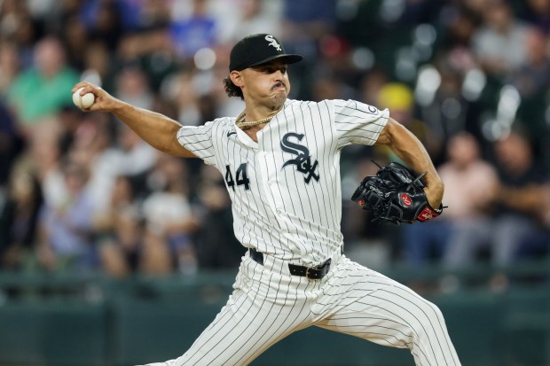 White Sox reliever Jordan Hicks delivers against the Pirates in the ninth inning Sept. 10, 2026, at Rate Field. (Armando L. Sanchez/Chicago Tribune)