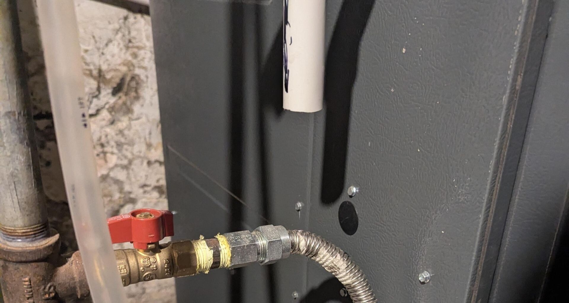 A gas line to a furnace.
