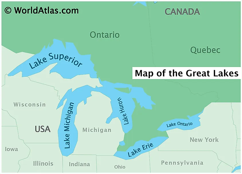 Map of the Great Lakes of North America