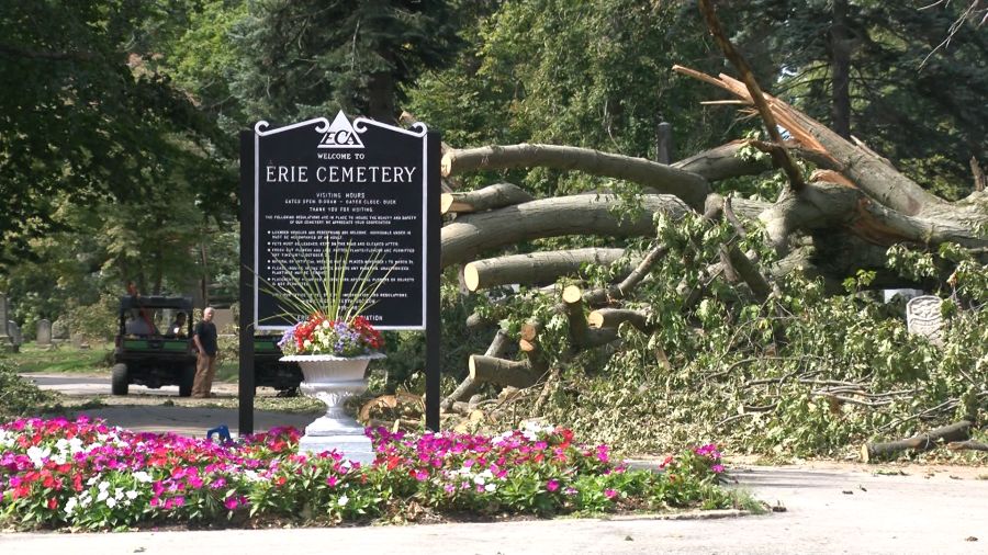 Clean up still ongoing from ‘unbelievable’ damage at Erie Cemetery