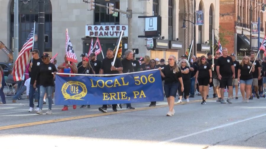 Workers march for the unions during Erie’s Labor Day parade