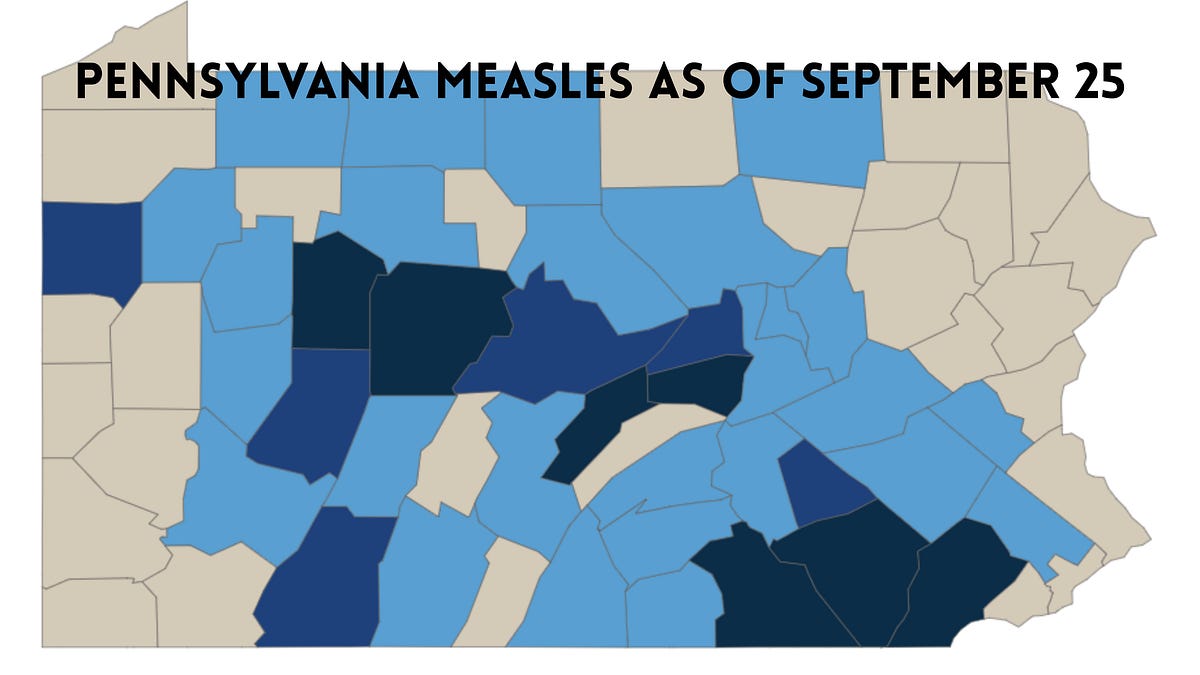Pennsylvania measles as of September 25
