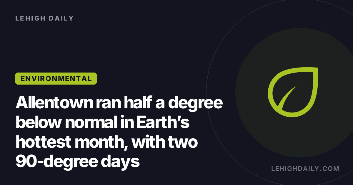 Allentown ran half a degree below normal in Earth's hottest month, with two 90-degree days