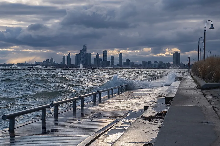 Open water on Lake Ontario under a stormy sky