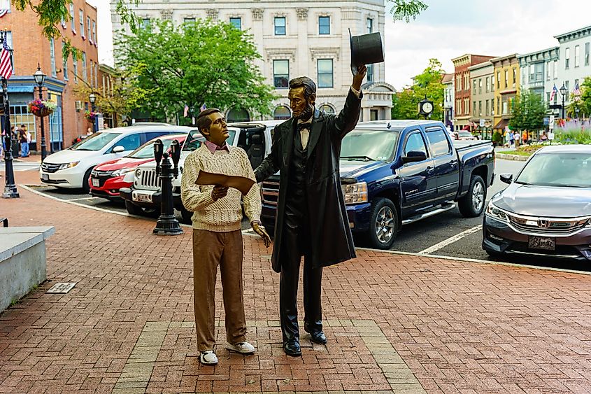 The President Lincoln statue in the square in front of the David Wills House in Gettysburg, Pennsylvania.