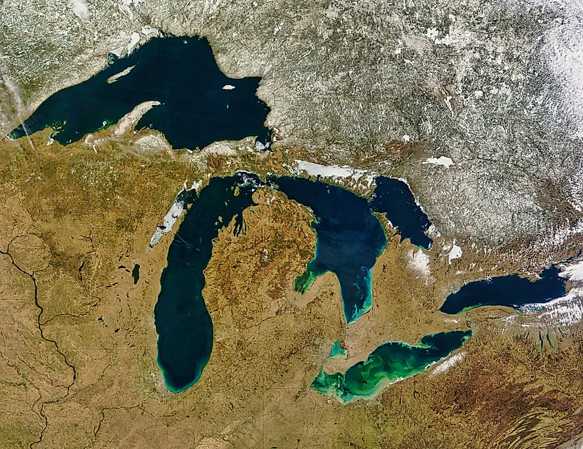 Satellite-style view of the Great Lakes of North America