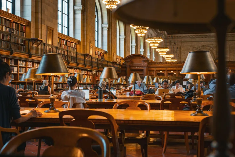 Interior view of the iconic Rose Main Reading Room, New York Public Library. (stock photo via Pexels)