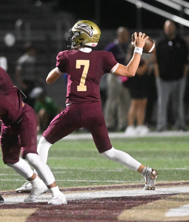 Whitehall's Tanner Dogmanits throws the ball Friday, Sept.5, 2025, against East Stroudsburg South at Whitehall High School. (Amy Shortell/The Morning Call)