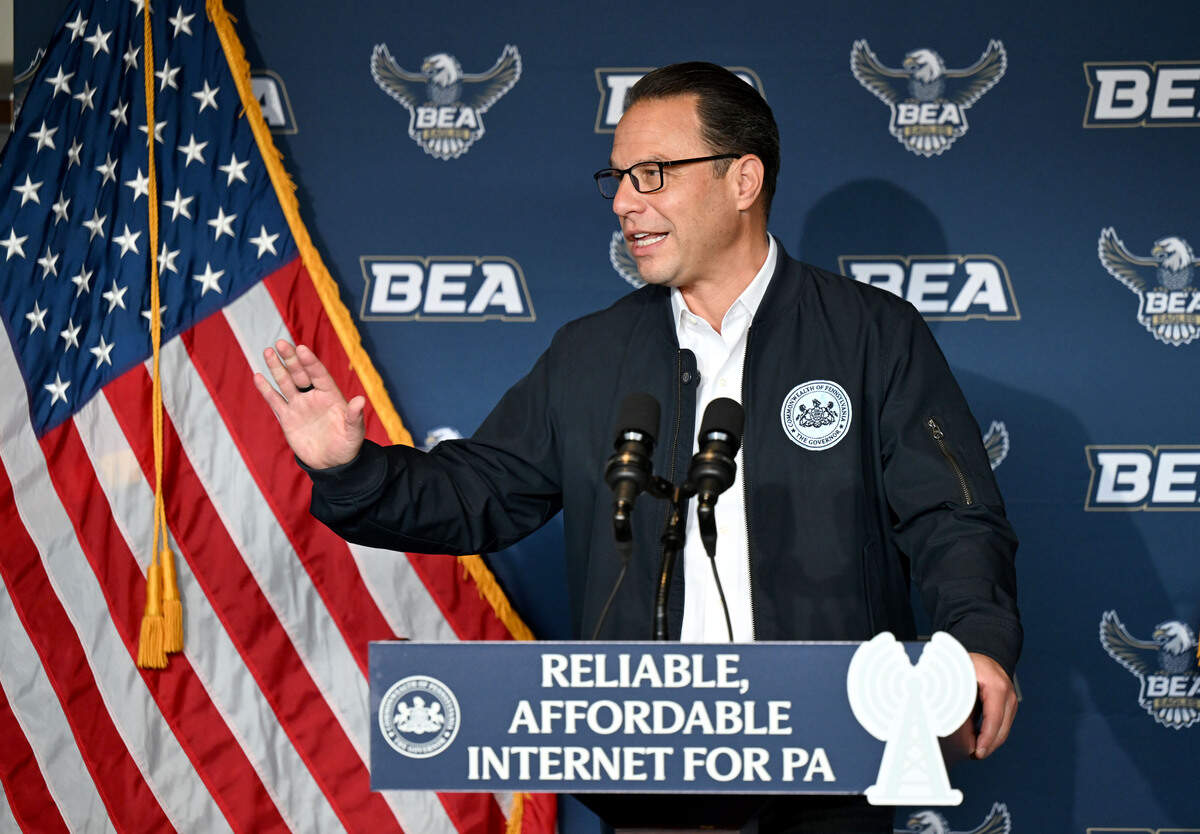 Gov. Josh Shapiro announces investments in expanding broadband internet across the state during a press conference at Bald Eagle Area Middle School and High School on Friday, Oct. 2, 2026.